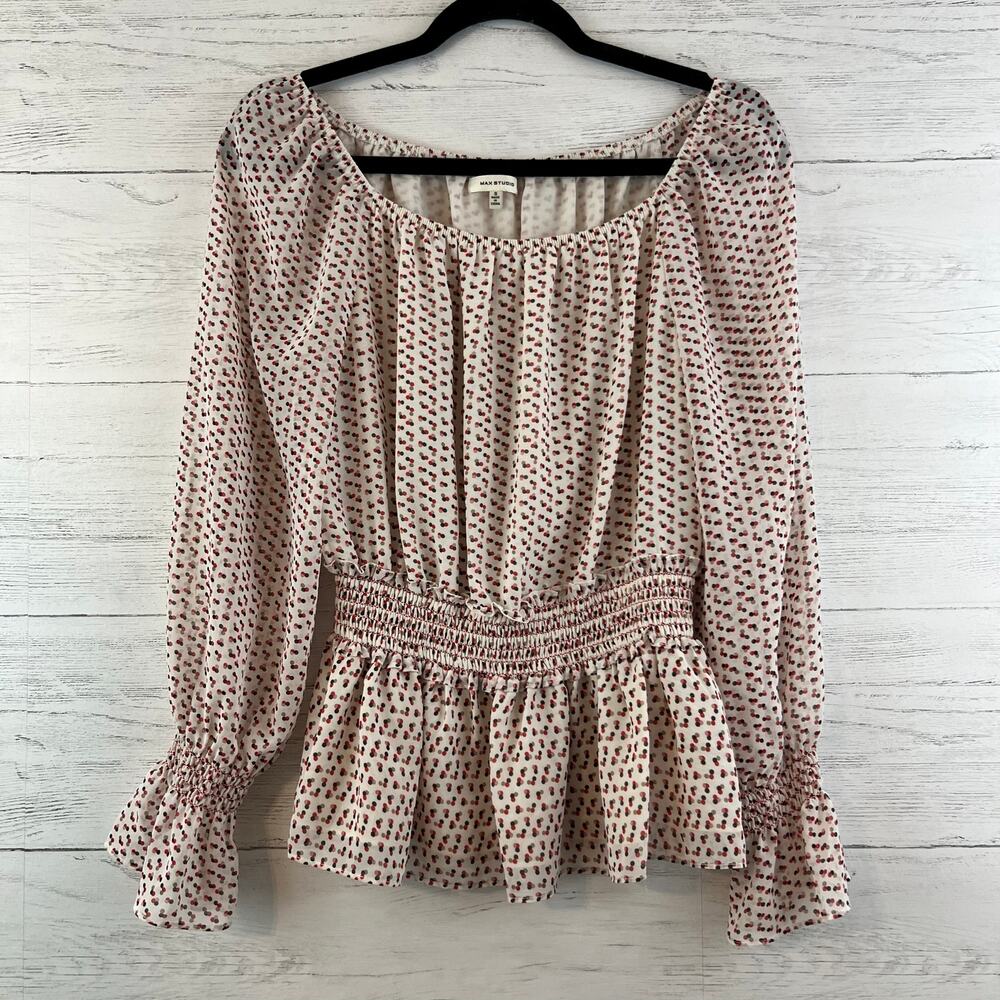 Max Studio Peplum Long‎ Sleeve Dot Print Blouse Size S